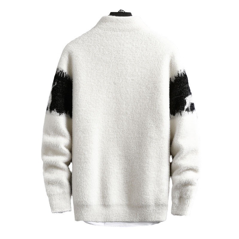 Maglione da uomo in finto cashmere color-block – Pullover invernale semi-dolcevita per abbigliamento casual e a strati_voghion.com