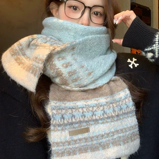 费尔岛风提花针织围巾女冬季2025新款保暖百搭学生情侣围脖批发