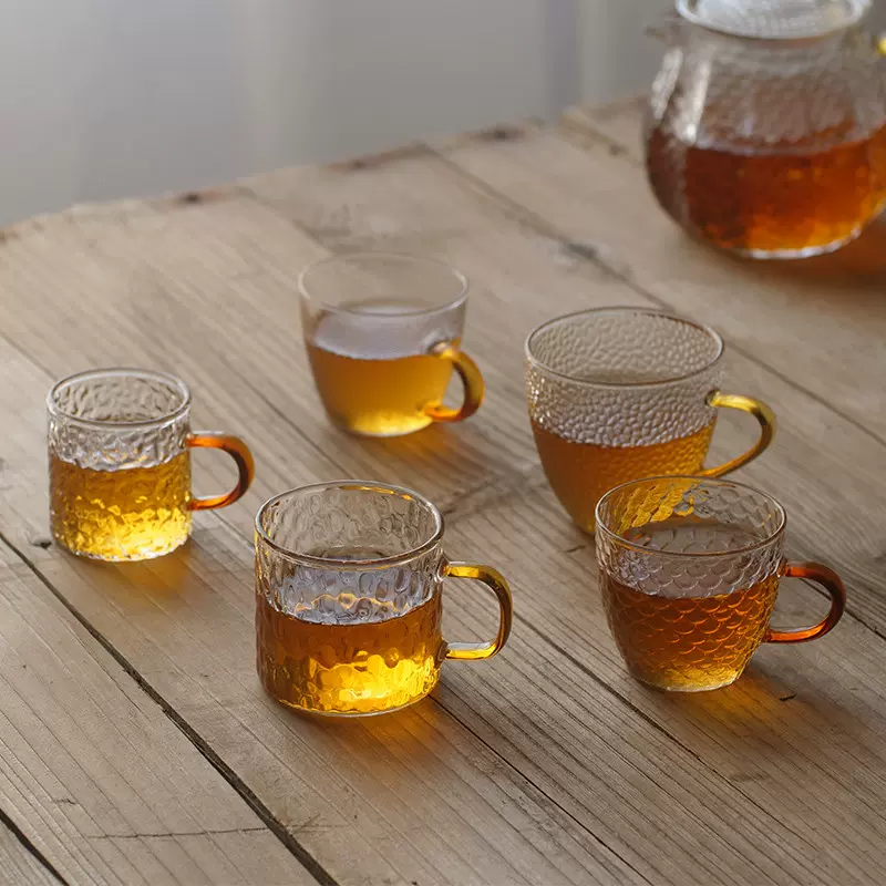 锤纹高硼硅玻璃品茗杯 龙鳞纹玻璃小茶杯家用功夫茶具玻璃品茶杯