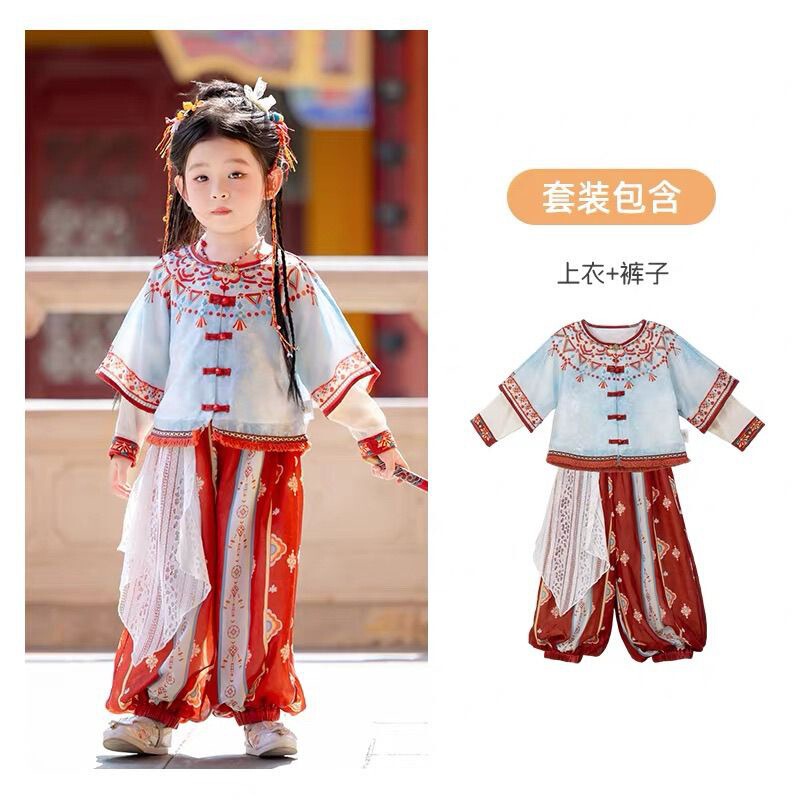 New Summer Children's Hanfu Dress for Girls, New Chinese Style National Style Tang Suit, Ancient Style Super Fairy Princess Skirt