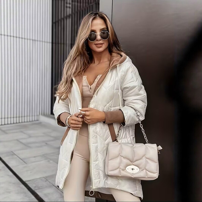 2026 Autumn and Winter New European and American Style Hooded Mid-Length Quilted Cotton Coat for Women, Fashionable and Versatile Warm Jacket 2026 Autumn and Winter New European and American Style Hooded Mid-Length Quilted Cotton Coat for Women, Fashionable and Versatile Warm Jacket