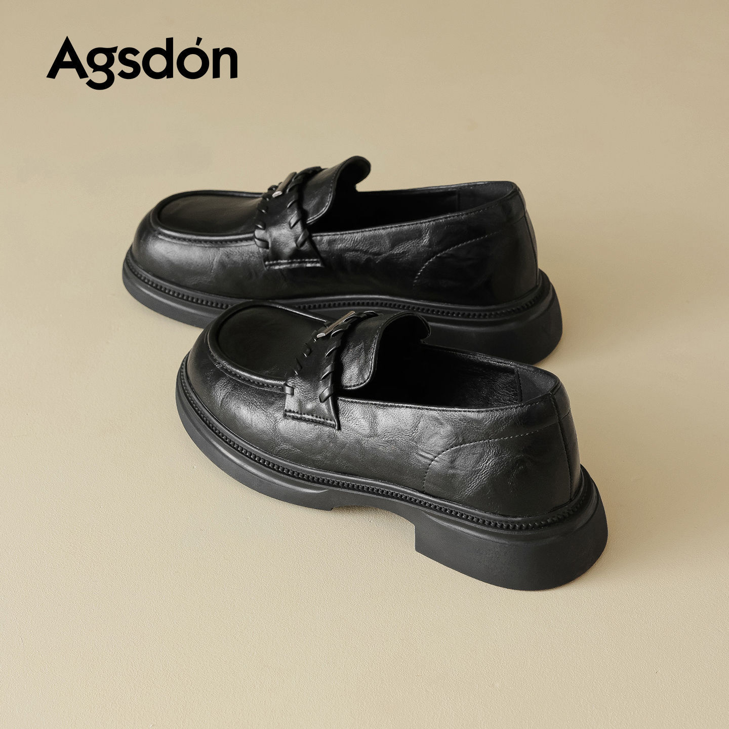 Auge Shi Deng marrón zapatos Lefour de fondo grueso para mujeres 2025 nuevo otoño zapatos de tacón grueso zapatos de cuero gigantescos de aspecto pequeño zapatos de cuero británicos