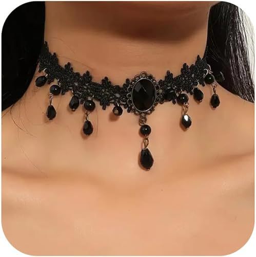 European and American Cross-Border Jewelry Black Choker Lace Clavicle Chain Accessible Luxury High-End Cut Out Tassel Gothic Necklace for Women