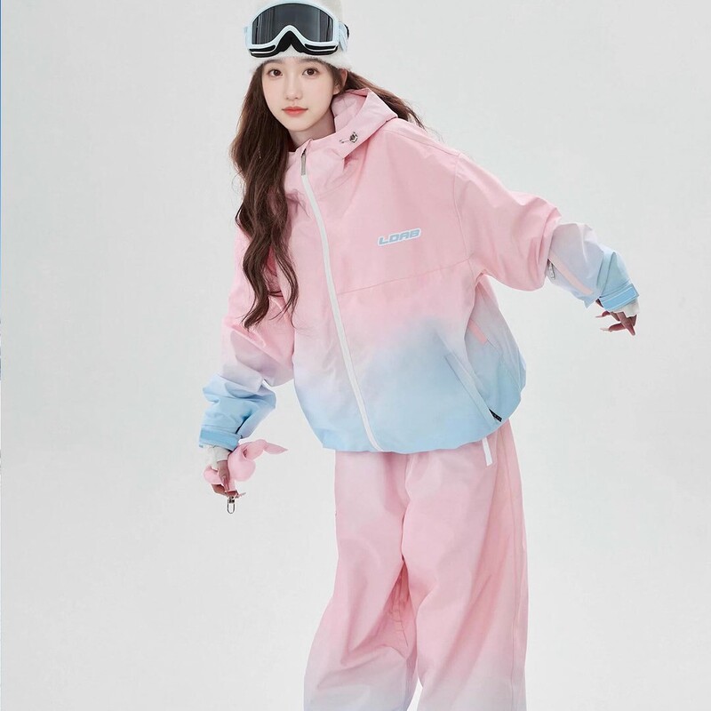Ldab Pink and Blue Gradient Ski Suit for Women 2026 Winter New Style Super Nice Windproof, Waterproof and Cold-Proof Snowboard Jacket