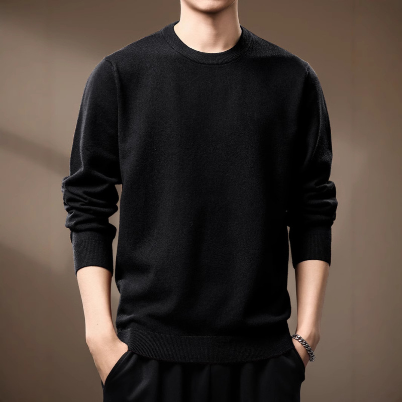 High-grade Pure Black Soft Waxy Skin-friendly Sweater Men's Autumn and Winter New Loose Simple Basic Long-sleeved Base Shirt for Men High-grade Pure Black Soft Waxy Skin-friendly Sweater Men's Autumn and Winter New Loose Simple Basic Long-sleeved Base Shirt for Men