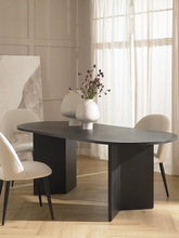 北欧家用椭圆实木餐桌客厅黑色白蜡木简约原木工作台会议桌办公桌