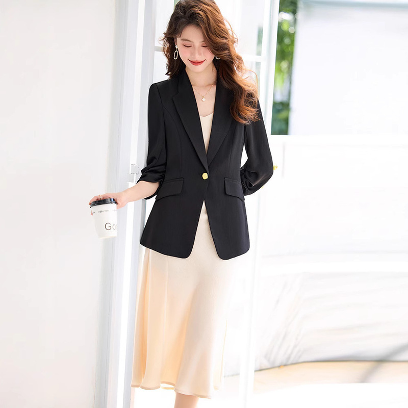 Professional Temperament Inner Strap dress White Suit Jacket Women's Spring Thin Seven-point Sleeve Casual Suit suit