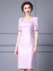 Hip wrapped skirt， summer shoulder wrapped sleeve exposed collarbone dress