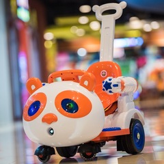 Panda Kids Electric Quad-Wheel Push Scooter Indoor Rocking Car Remote Control Toy Car for Sitting Baby Baby Stroller