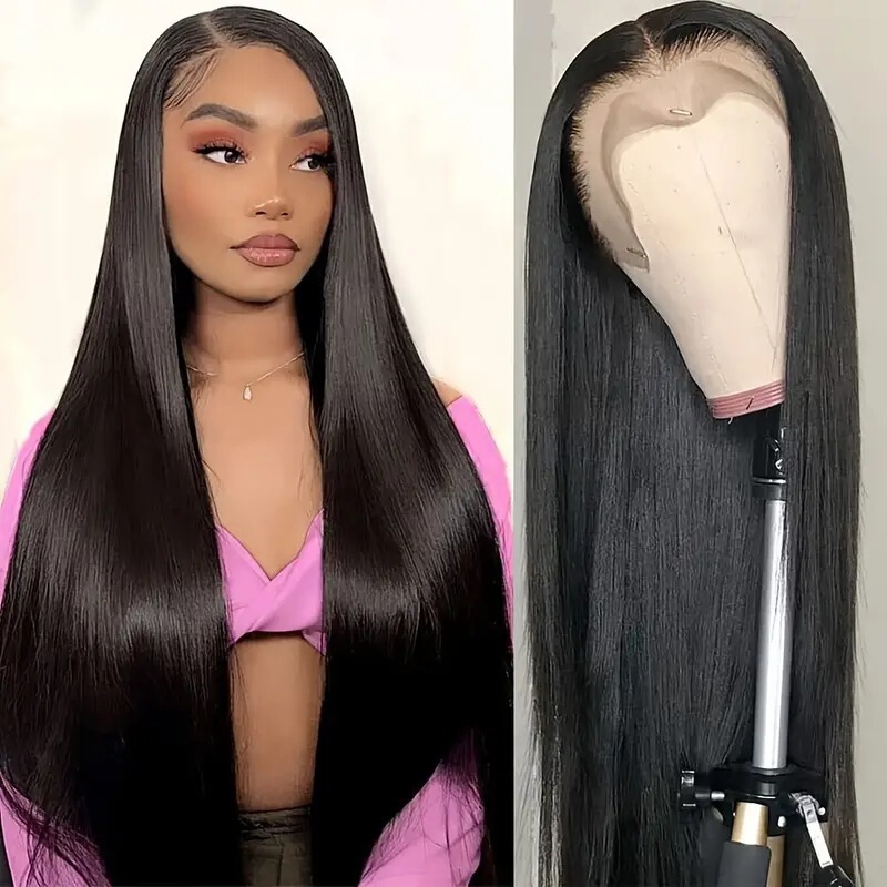 Cross-Border Foreign Trade Fashion 40inch Long Straight Wig African Hot-Selling Lace Front Middle Part Synthetic Fiber