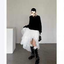 秋冬新款白色浪漫设计感多层不对称设计蓬蓬纱白色仙女半身裙