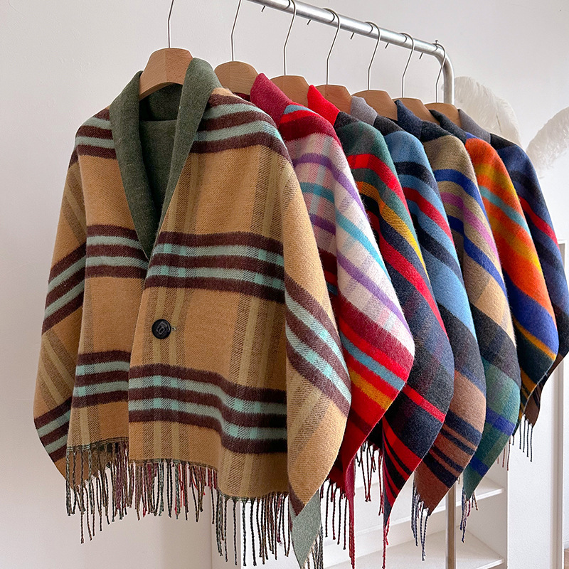 New Western Queen Mother Plaid Scarf Women Autumn and Winter Tassel Wool Cloak Double-sided Shawl Multi-functional Warm Scarf New Western Queen Mother Plaid Scarf Women Autumn and Winter Tassel Wool Cloak Double-sided Shawl Multi-functional Warm Scarf
