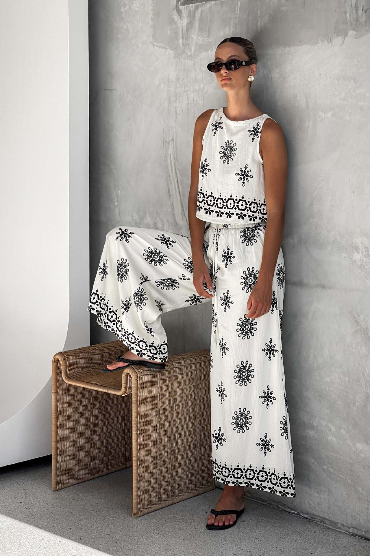 Women's Gender Marine Style, Simple Style, Streetwear Style Holiday Travel Women's Marine Style Simple Style Streetwear Printing Linen Polyester Hemp Pant Co-ord Set Pants Sets