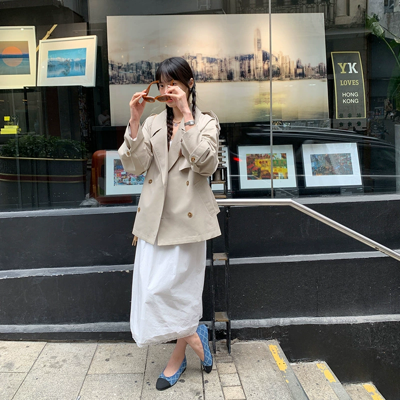 Распродажа! Нет возможности возврата. Свободный повседневный тренч оверсайз для женщин, в корейском стиле, с отложным воротником, приталенный, стройнящий топ 3190