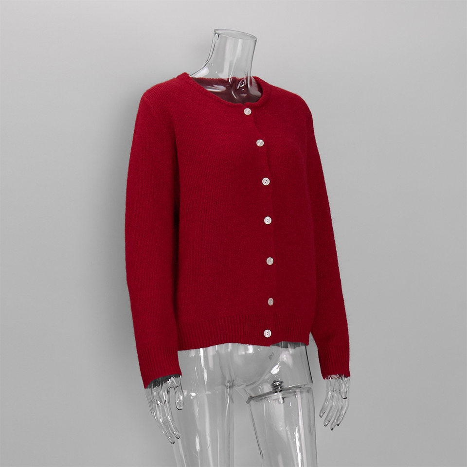 Áo khoác cardigan len nữ cổ tròn dài tay cài một hàng cúc phong cách retro thanh lịch — Màu trắng, Màu xám đậm, Xanh da trời, Xanh lá cây chi tiết 35