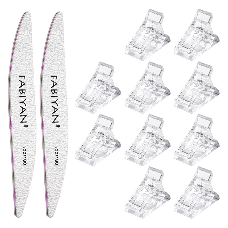 甲片带刻度水晶夹子 美甲延长甲膜套装 光疗笔双头钢推打磨条工具