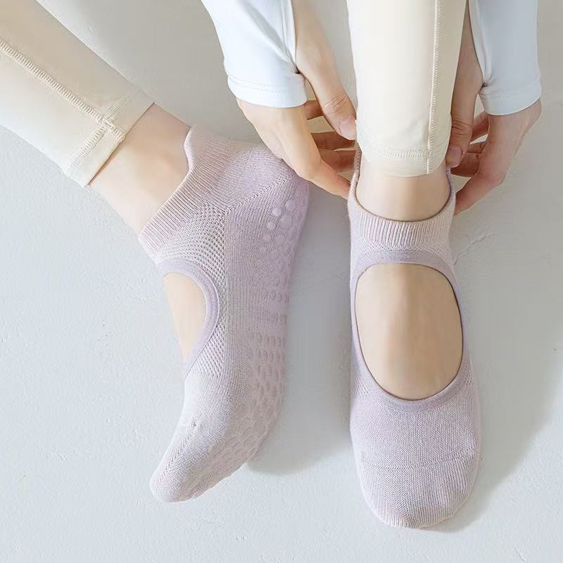 Women's Summer Thin Short Socks for Indoor Fitness, Pilates, and Yoga; Non-Slip, Open-Back, Seamless Cotton Socks
