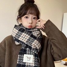 手工新款女士格子围巾女冬季长款保暖女式围巾围脖流苏披肩批发
