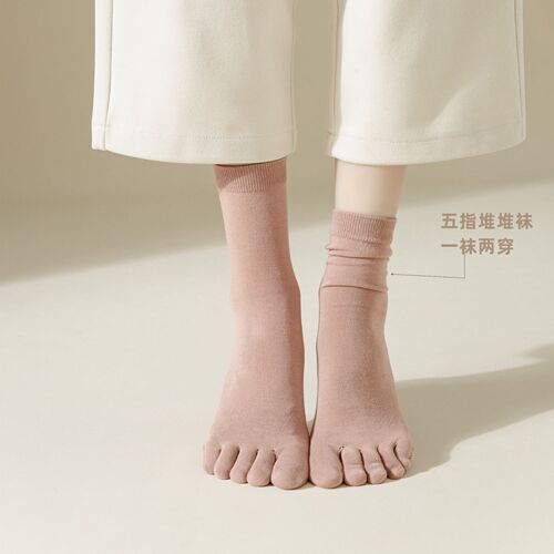 Five-finger socks, women's 100-cotton spring and autumn thin long-tube anti-odor sweat-absorbent breathable tabi socks, summer mid-tube socks