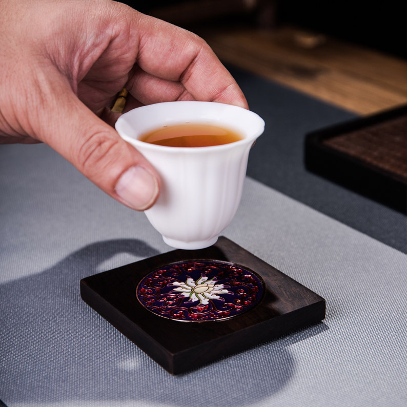 Esmalte cloisonne ébano posavasos hogar ceremonia del té accesorios estera a prueba de calor bandeja de té portavasos madera maciza aislamiento térmico estera de té
