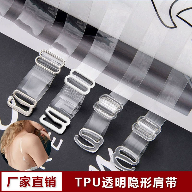 Transparent Adjustable Bra Straps, TPU Invisible Elastic, sizes 1.0–1.8 cm, plastic or stainless buckles