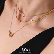 欧麦卡潮牌个性拼色手铐项链18k金锁骨链小众设计感钛钢配饰批发