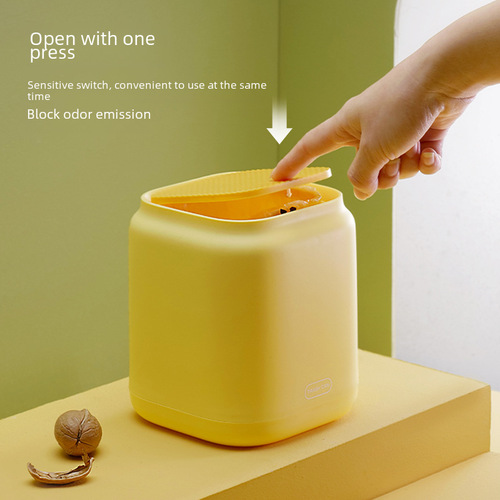 Creative Small Office Desktop Trash Can with Lid Press Flip Paper Bin Nordic Cute Ins Style Mini Trash Can