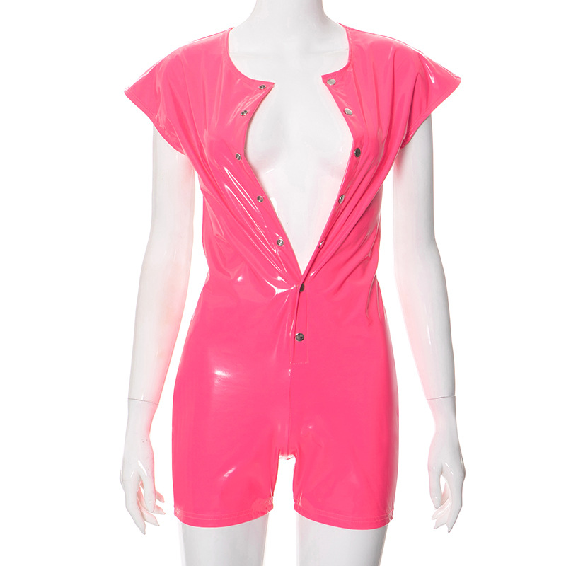 Women Backless Slim Fit Faux Leather Flying Sleeves Casual Romper