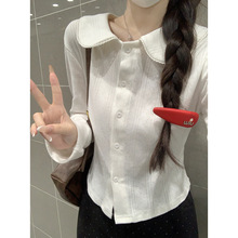 实拍 2025秋季韩版气质温柔娃娃领甜美减龄长袖开衫T恤打底上衣女