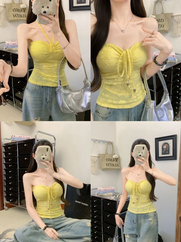 ホットガールサスペンダー花柄ドレス婦人服 2025 夏の新スタイル着用ホルターネックチューブトップストラップホルターベスト|undefined