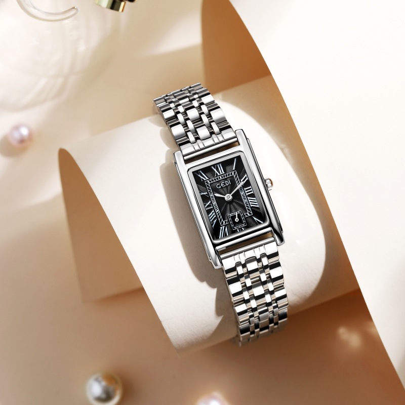 Gedi creativo independiente segunda mano luz lujo escala romana pequeña placa cuadrada impermeable cuarzo Acero inoxidable reloj Mujer