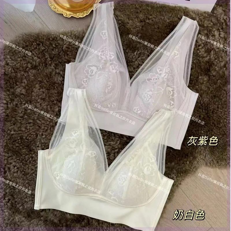 Dai Fei ライト高級薄型通気性レースレディースフレンチクリスタルカップ小さな下着ブラジャーベストコットングレー紫|undefined