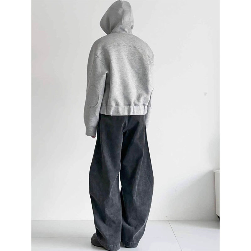 boy Space Cotton Boxy Fit American High Street Hooded Cardigan Short Sweatshirt Men Heavyweight Gray Zipper Top Jacket_voghion.com