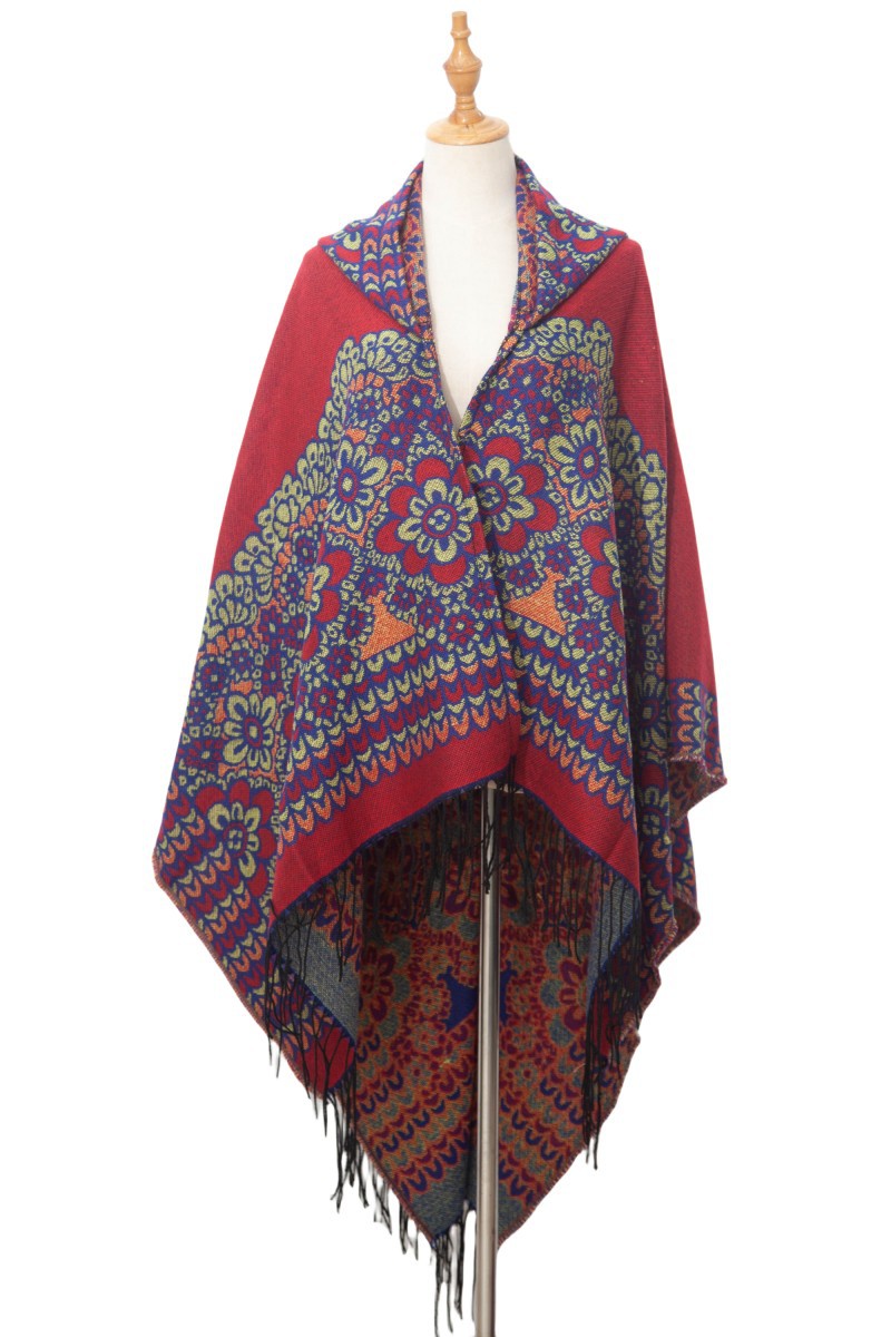 Cape à pompon unisexe Cape à capuche en jacquard de style ethnique automne-hiver_voghion.com