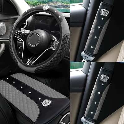 Steering wheel cover diamond crown shoulder pad - gray-38cm