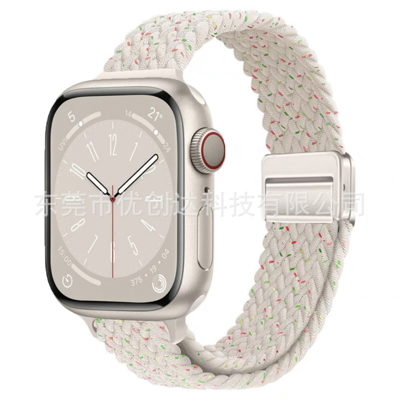 适用苹果applewatch小蛮腰磁吸扣编织表带9876可调节松紧女生表带|undefined