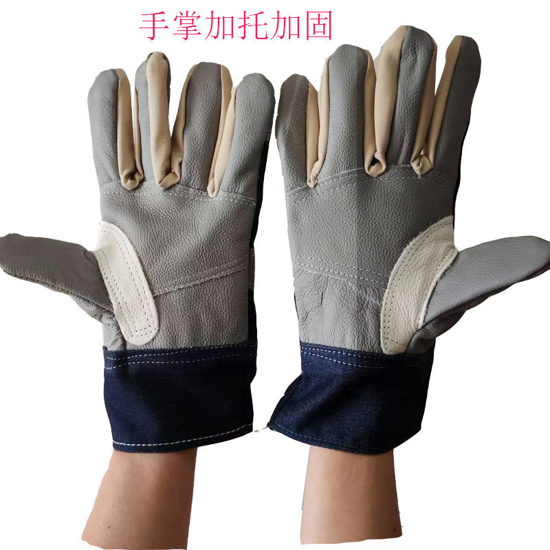 加托加固牛仔布电焊手套 劳保耐磨焊工长款搬运工作防护手套