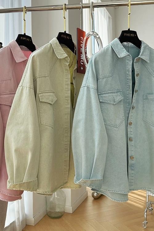 Spring Clothing for Women 2026 New Style Korean-Style Colorful Denim Shirt for Women Super Nice Loose Casual Top Blue