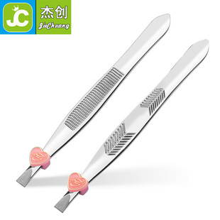 Arrow grain horizontal grain stainless steel flat eyebrow tweezers mirror light eyebrow clip makeup tool peach heart beauty clip