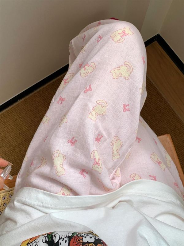 夏の韓国スタイルのクラウドコットンパジャマ女性のための薄い漫画草リスホームガールズパンツ春と秋は屋外で着用できます|undefined