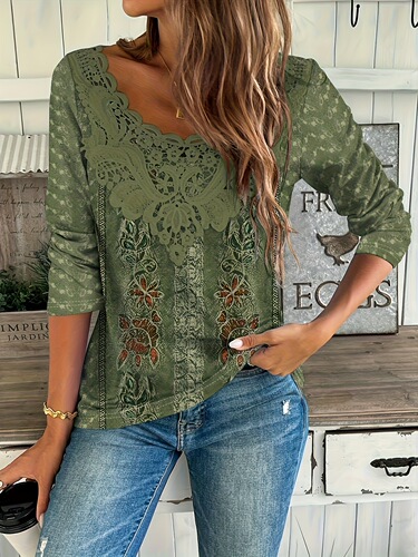 Women's Elegant Casual Loose Fit Long Sleeve T Shirt V Neck