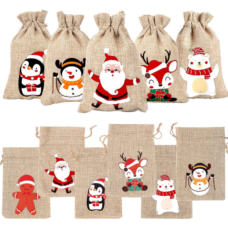 クリスマス麻布巾着袋ギフトバッグ、クリスマスパーティー用キャンディスナック収納袋、卸売直送|undefined