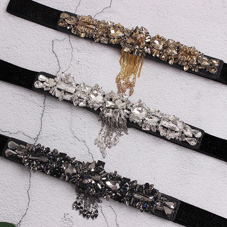 White, Champagne, Black Color Women's Fine Decorative Dress Belt Inlaid Rhinestone Fashion Girdle Wholesale
