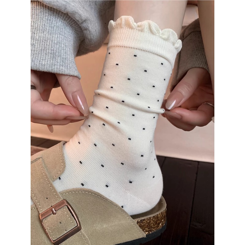 White Slouch Socks for Women, Spring and Autumn Style, Summer Cotton Mid-Calf Socks, Korean Style, Ins-Style, Lace Polka Dot Long Socks to Pair with Birkenstock Shoes White Slouch Socks for Women, Spring and Autumn Style, Summer Cotton Mid-Calf Socks, Korean Style, Ins-Style, Lace Polka Dot Long Socks to Pair with Birkenstock Shoes