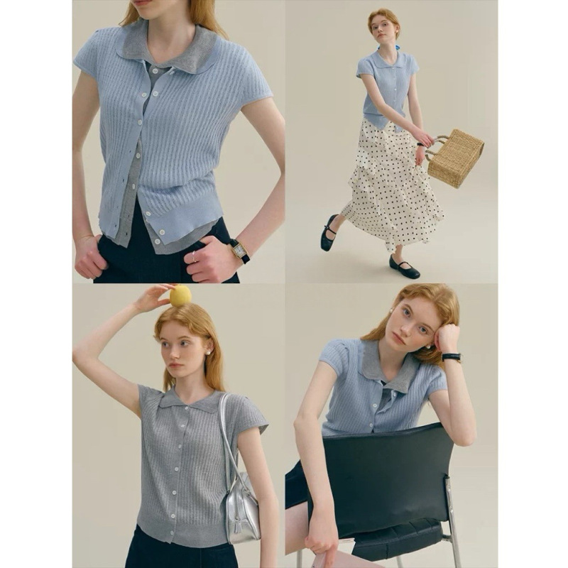 Rinabery Small Fly-Sleeve Lapel Knit Top in Two Colors, Slim Fit, Simple Summer Women's Knit Cardigan Rinabery Small Fly-Sleeve Lapel Knit Top in Two Colors, Slim Fit, Simple Summer Women's Knit Cardigan