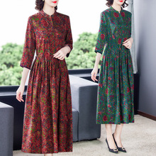 杭州国际大牌真丝连衣裙女2024年新款中年妈妈重磅桑蚕丝裙子春秋