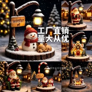跨境圣诞节新品Cute snowman reading lantern圣诞老人装饰小夜灯