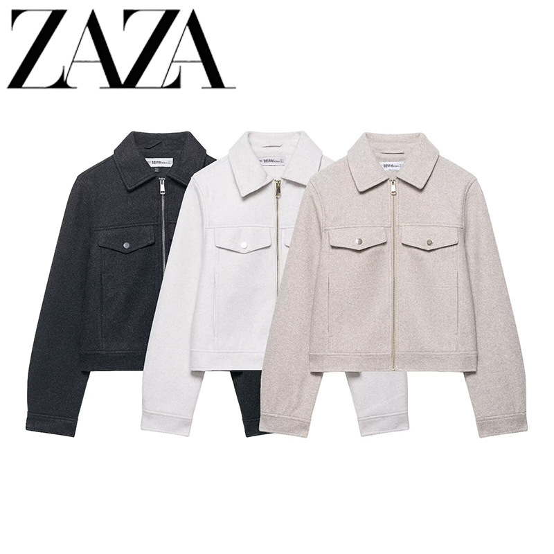 Qadın yumşaq zipli qısa jaket, zərif və rahat model