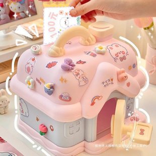 New Piggy Bank for the Beginning of School Season, Children's Cute Little House Piggy Bank with Lock, Money Box for Girls to Store Stars