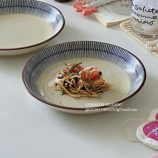 Japanese retro underglaze color striped sesame a la carte plate home…